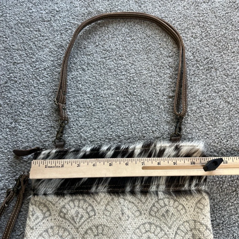 Myra Bag Crossbody Bag Cream Brown Hair-on Hide Canvas Western Boho dual‎ strap
